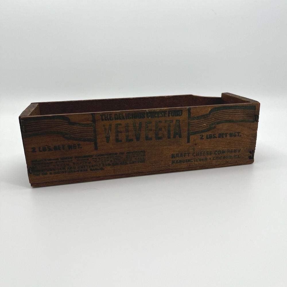 Vtg 30s Velveeta Wooden Cheese Box Kraft Advertising Display Storage Primitive